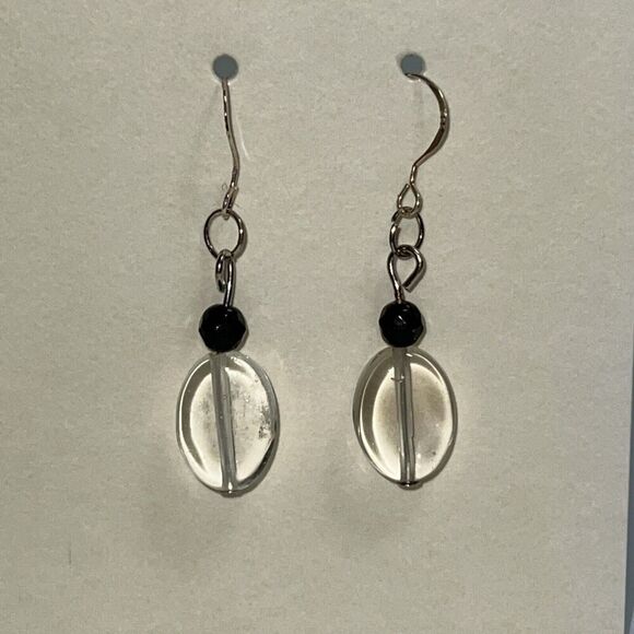 Genuine Crystal Stone Earrings, Sterling Silver Hand Carved Earrings, NWOT - Picture 2 of 5